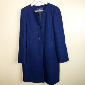 NWT Ann Taylor Tweed Wool Navy Long Coat, Size 6